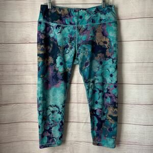 Active Life Teal Watercolor Floral Reversible Activewear Capris Size XL